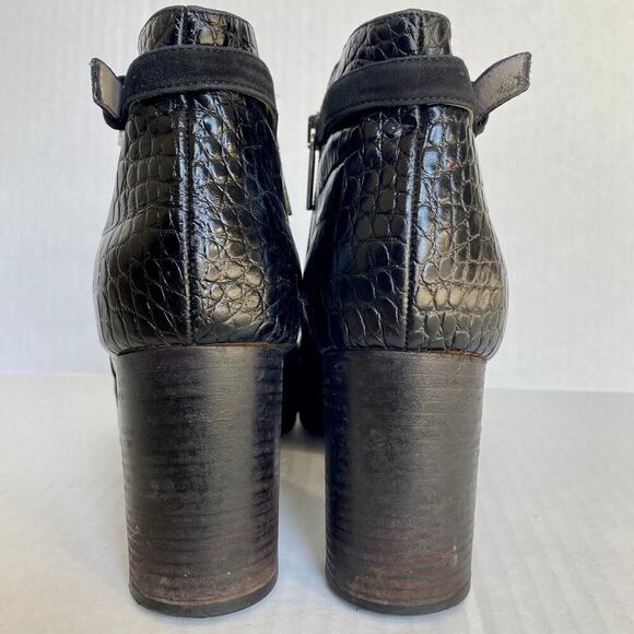 AQUATALIA Vela Boots Ankle Booties Suede Croc Black Buckle Silver Block Heel 9 - Picture 4 of 11